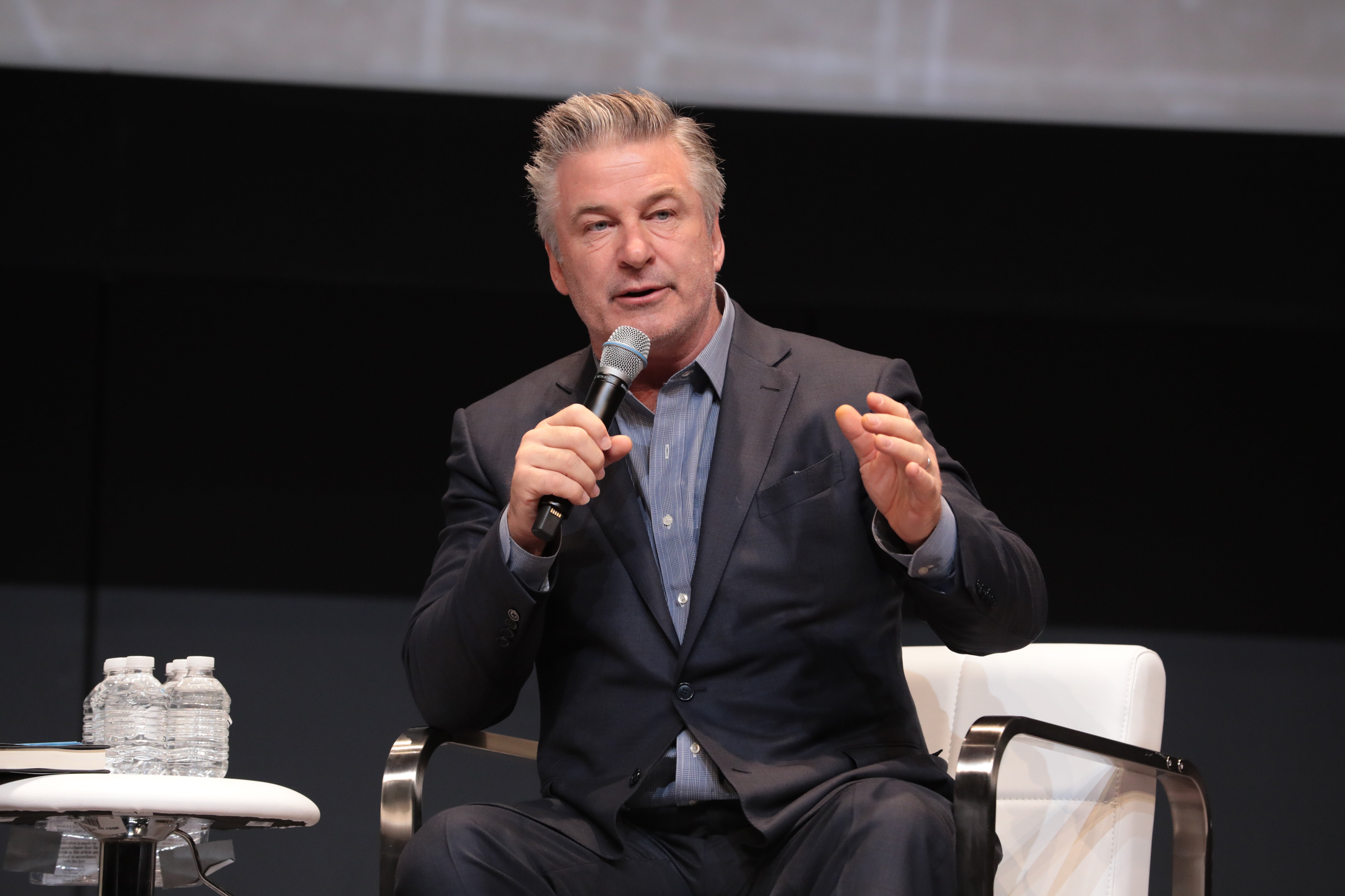 Alec Baldwin speaking at an event produced by massAV