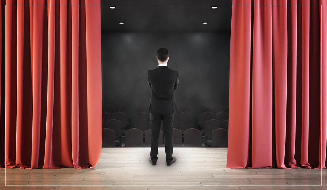 Presenter rehearsing with a technician in a speaker ready room
