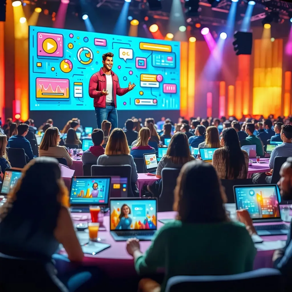 Studio camera and lighting setup for a virtual event broadcast